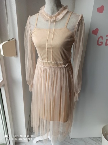 Damenkleid beige stickerei - damenkleid,, beige,