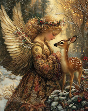 Wandbild Vintage Engel Rehkitz Weihnachten Deko Bild Wandfliese Holzschild