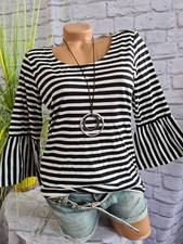 Street One Damen Shirt Sweatshirt schwarz weiß gestreift Volantärmel (4 086) NEU