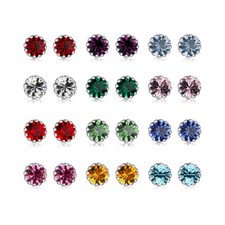 Silber 925 Ohrstecker mit Kristall in Geburtsstein-Farben Ohrringe