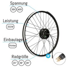 E-Bike Nabenmotor W150 36V 48V 250W Hinterrad 20" 26" 28" Zoll Pedelec