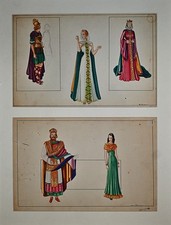 2 Multi-Modezeichnungen Theaterkostüme - Aquarell/Tusche je ca 25 x 37 cm sign