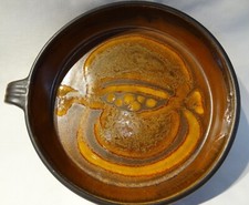 feuerfeste Auflaufform Schale Keramik braun Ø 23,5 cm am Boden gemarkt handmade