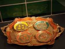 Florentiner Tablett antik Holz+ 4 Untersetzer Italy Serviertablett