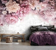 Fototapete Blumen Rosen Pfingstrosen Rosa Betonwand VLIES TAPETE XXL + KLEISTER