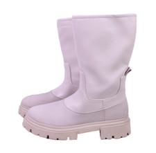 Zara Damen Stiefel Chunky Boots Leder Gr. 37 Kunstleder Gummi creme derb SH497
