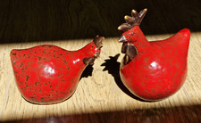 2 Keramikhühner Fat Lava kugelrund Hennen Huhn Hahn Deko Figuren Vintage 80er