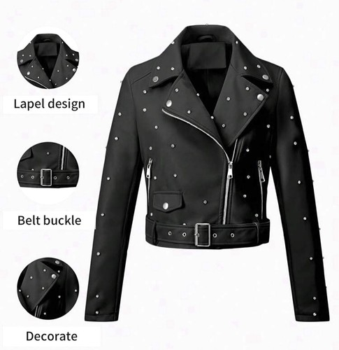 Schwarze lederjacke mit strass - lederjacke,