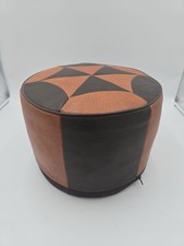 Vintage Lederhocker 70er Jahre Patchwork Pouf Retro Sitzhocker Echtleder
