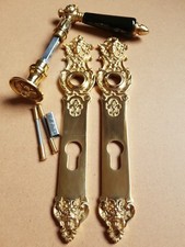 Messing Poliert Haustürbeschlag Türdrücker Gründerzeit  PZ 92 Langschild HRP-S