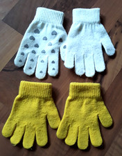2 Paar Finger-Handschuh in weiß mit Glitzer und gelb
