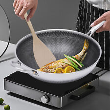 30CM Wokpfanne Edelstahl Kochen Wok-Pfanne Honigwaben-Beschichtung mit Deckel