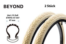 2 Stück 24 Zoll Reifen 24x1.75 Kinder Fahrrad  Bike 47-507 Creme Reflexstreifen