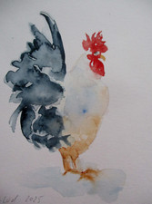 Orig.Aquarell "Hahn" PK 14,8x10,6 cm, Vogel, Tier, Garten