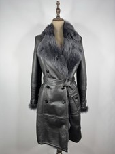 Burberry Damen Leder Fell Mantel Trenchcoat Jacke Schwarz Gr. 38