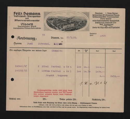 Dissen rechnung 1921 fritz - dissen,,