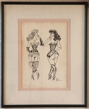 Bele Bachem Original Federzeichnung Damen im Korsett Zeichnung (ABP)