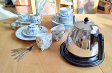 Teeservice friesisch Blau August Warnecke mit Besteck, Teekanne, Teesieb