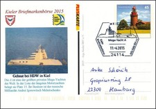 Pluskarte Leuchtturm Buk mit Zudruck Mega-Yacht A Briefmarkenbörse Kiel 2015