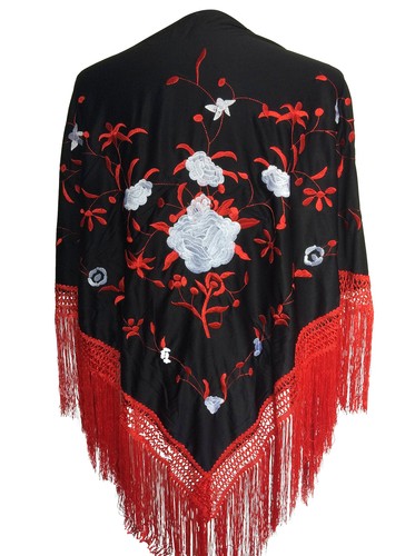 Spanish manton shawl black red - spanish,