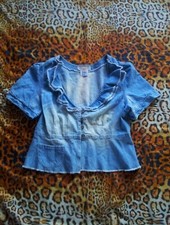 Cropped Vintage Jeansjacke kurze Jeans Jacke blau T-Shirt Bluse Bolero Biscote 
