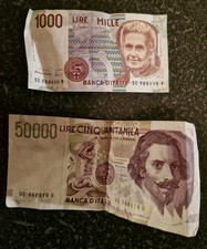 50000 Lite und 1000 Lire