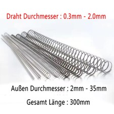 Mehrere Größen Druck Feder Draht Durchmesser 0.3mm-2mm Federn Stahl Länge 300mm