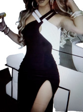 Damn kleid Schwarz weiss Elegant Figurbetont Abendkleid Partykleid one-schoulder