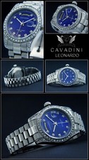 Leonardo CAVADINI Herrenuhr CV-331S Zirkonia Edelstahl stahl-blau Schraubkrone