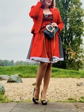dirndl 44 Set komplett Kleid Schürze Jacke Bluse Schmuck Punkte Rot Weiß Schwarz