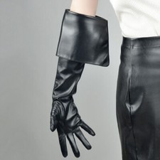 Damen Kunstleder Handschuhe Handgelenk Lang Abend Party Punk Schwarz Retro Für