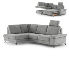 Ecksofa - platin - Liegefunktion und Bettkasten - Ottomane links Sofa