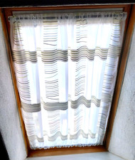 Scheibengardine B 100cm Spanngardine H 98cm Dachfenster  Weiß mit Grün und Braun