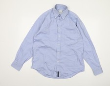 Savoy Taylors Guild blaues Herrenhemd mit Knopfleiste