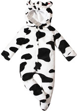2025 Jungen Strampler Jumpsuit Winter Langarm Kuh Print Fleece Fußpyjama Weiche 