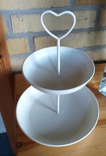 Etagere 2 stöckig Metall weiss Herz Dekoständer Obstschale Schale Metallschale