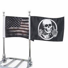2Pcs Fahnenstange Flaggenhalter USA Flagge + Schädel Flagge Für Harley Universal