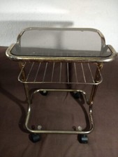 Vintage Beistelltisch Servierwagen 60-80er Rauchglas auf Rollen unvollständig