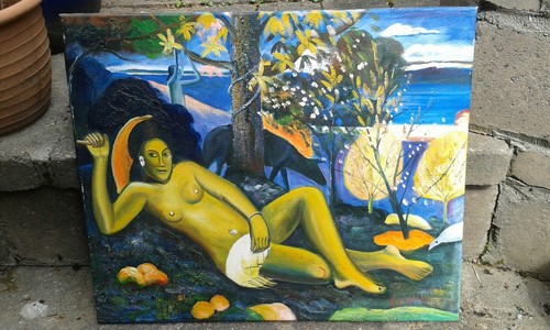 ölbild auf leinwand signiert - auf,