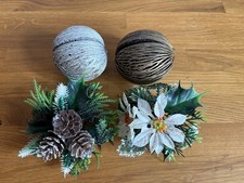 Weihnachten Deko Große Nüsse Silber Bronze Kunstpflanzen Tannenzapfen Blumen