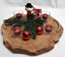 NEU - Adventskranz auf Baumscheibe mit Schneemann - 30 x 37 cm