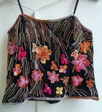 Damen festliche Corsage Top schwarz mit bunten Perlen bestickt von "swing" Gr.38