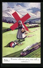 Künstler-AK Em. Dupuis: Noblesse oblige, Schweizerin trägt ein Rotes Kreuz, fra 