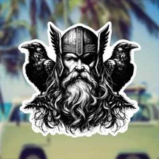 3D Autoaufkleber Wikinger Odin Aufkleber – Nordischer Gott mit Raben Motorrad