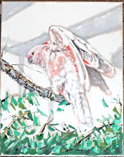 Studie!, Kakadu im Zoo auf gewendeter Leinwand,Öl,gespachtelt,Pinsel,Pastelstift