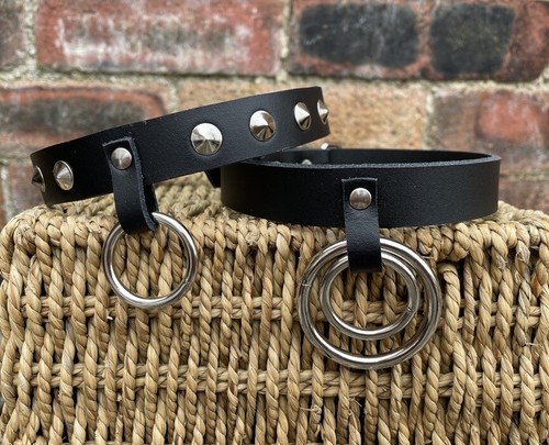 Leder hänge ring halsband - leder,