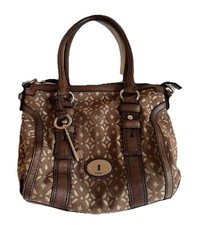 Fossil Damen Lederhandtasche Hellbraun mit Muster Handtasche Schultertasche Bag