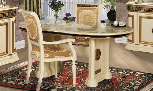 Esstisch oval beige hochglanz - esstisch,