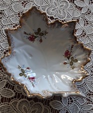 Chodziez Porzellan Schale Blatt,Moosrosen rot,gold