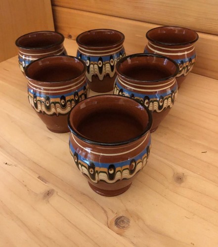 Rustikale keramikbecher mit - 6x,